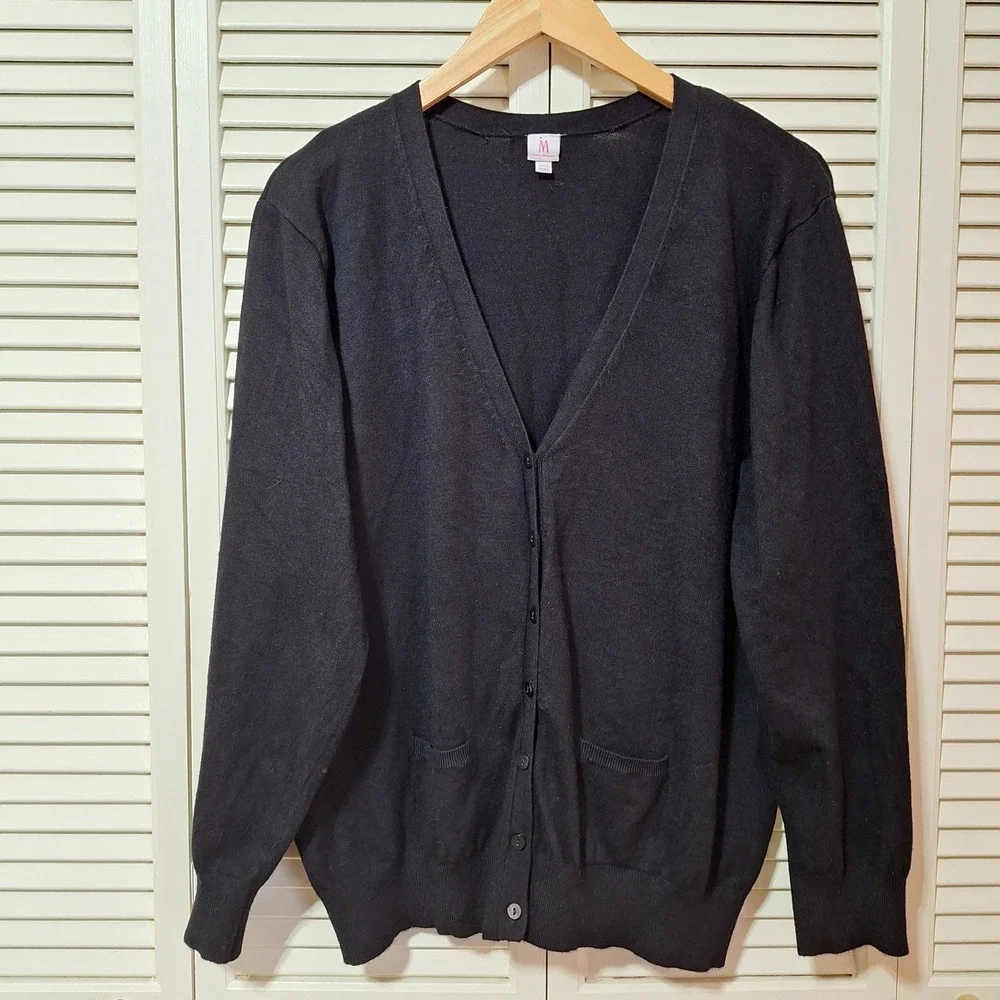 Isaac Mizrahi Live Womens Black V-Neck Button Front Cardigan Sweater XXL Pockets